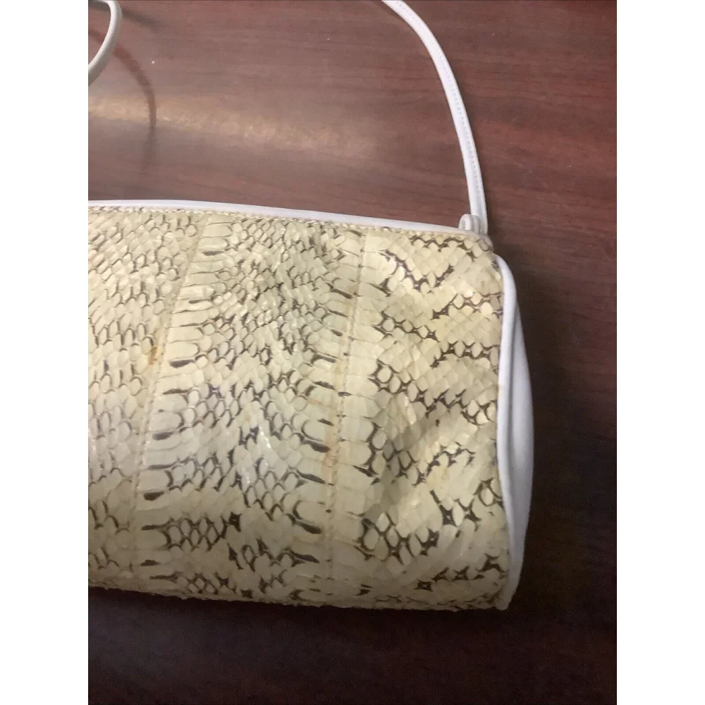 LORD & TAYLOR Ivory Leather & Snakeskin Shoulder Bag-B130